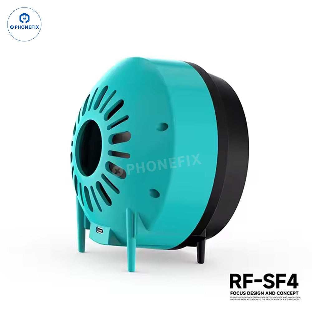 RF4 RF-SF4/UFO phone PCB soldering smoke extractor and cooling fan for repair, compact device with exhaust vents and fan blades