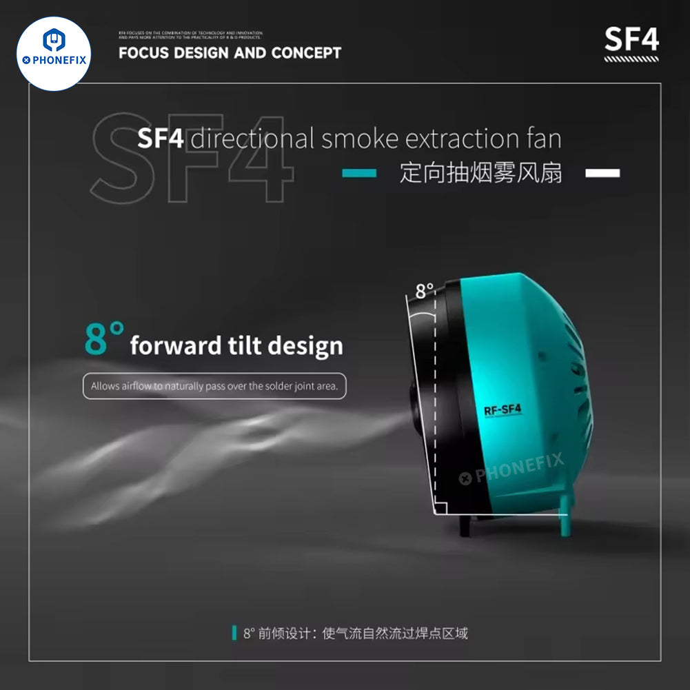 RF4 RF-SF4/UFO smoke fume extractor for phone PCB soldering repair, compact cooling and exhaust fan from PHONEFIX.