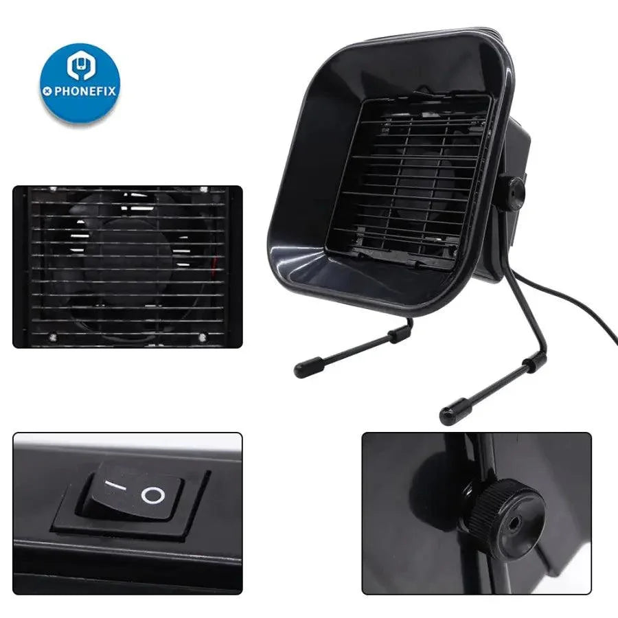 PHONEFIX 493 desktop soldering smoke absorber and ESD fume extractor, compact 220V device for safe workspace air quality.