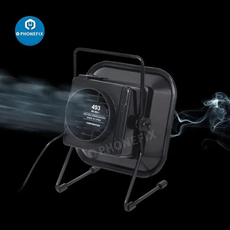 Phonefix 493 desktop soldering smoke fume extractor with ESD protection, 220V, compact design for removing soldering fumes.
