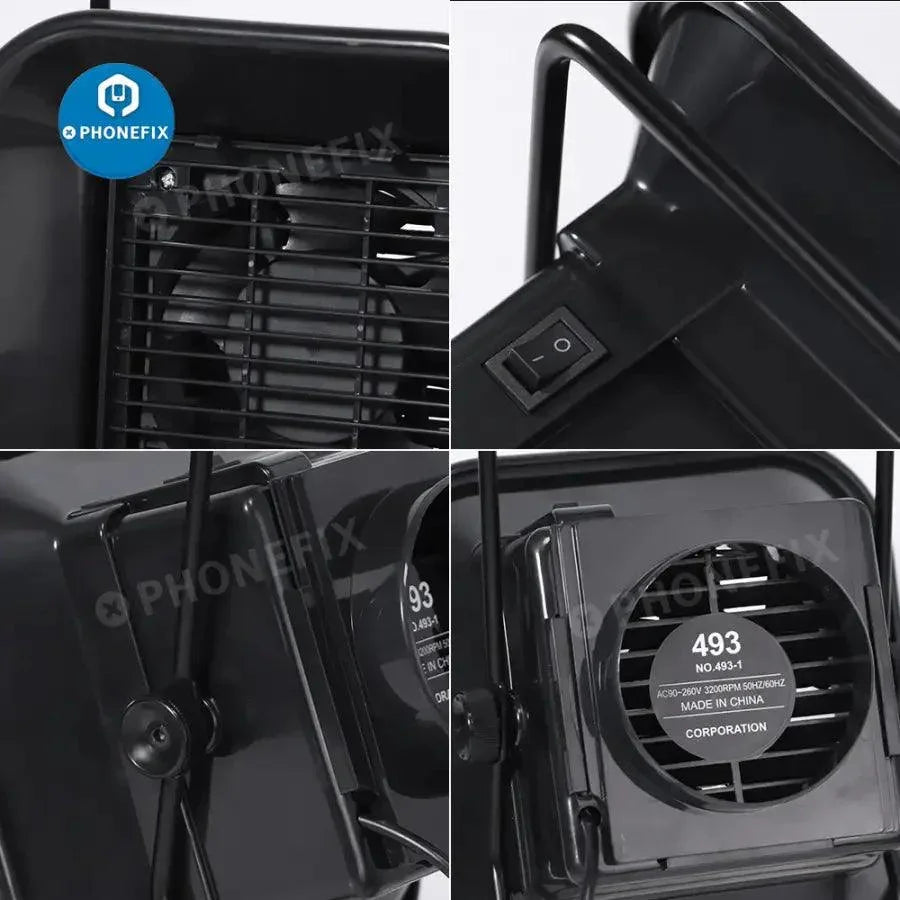 Phonefix 493 desktop soldering smoke absorber and fume extractor with ESD protection, 220V for efficient smoke removal.