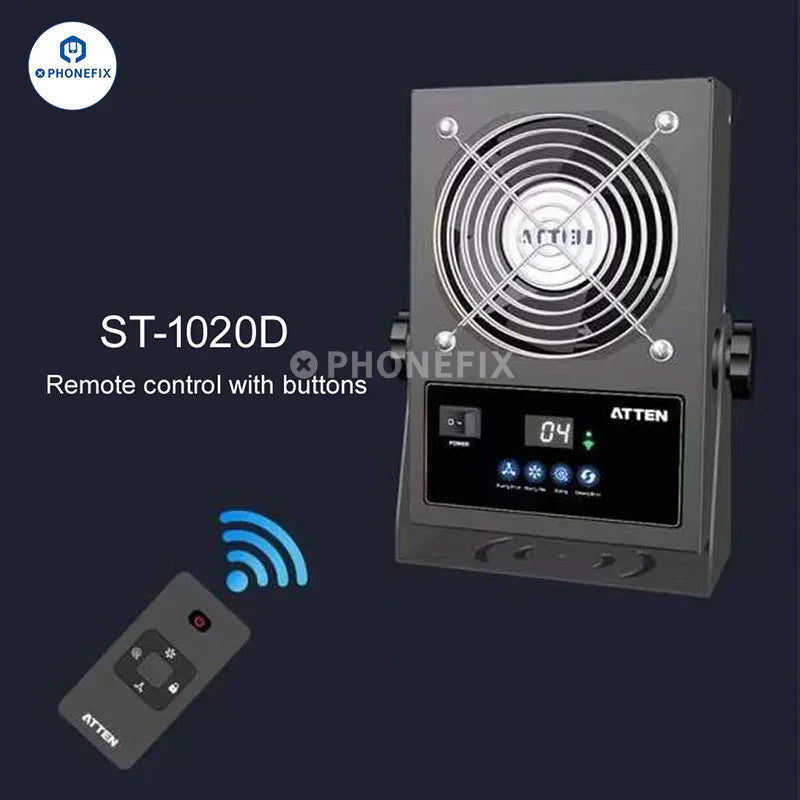 ATTEN ST-1015 ST-1020D static eliminator ion blower air fan for smoke fume extraction, with stable ion balance and electrostatic hair.