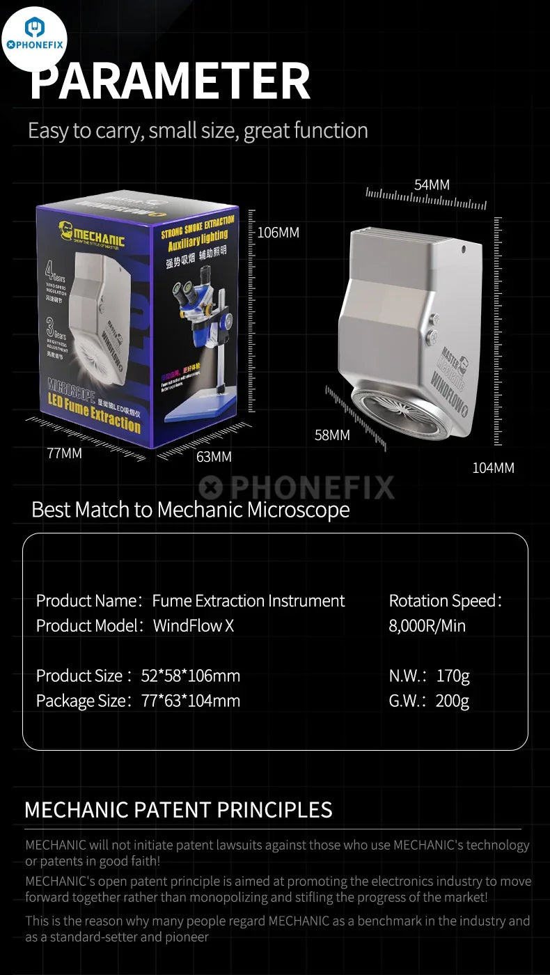 PhoneFix MECHANIC Microscope Smoke Fume Extractor with adjustable arm and filter for efficient smoke absorption during repairs.