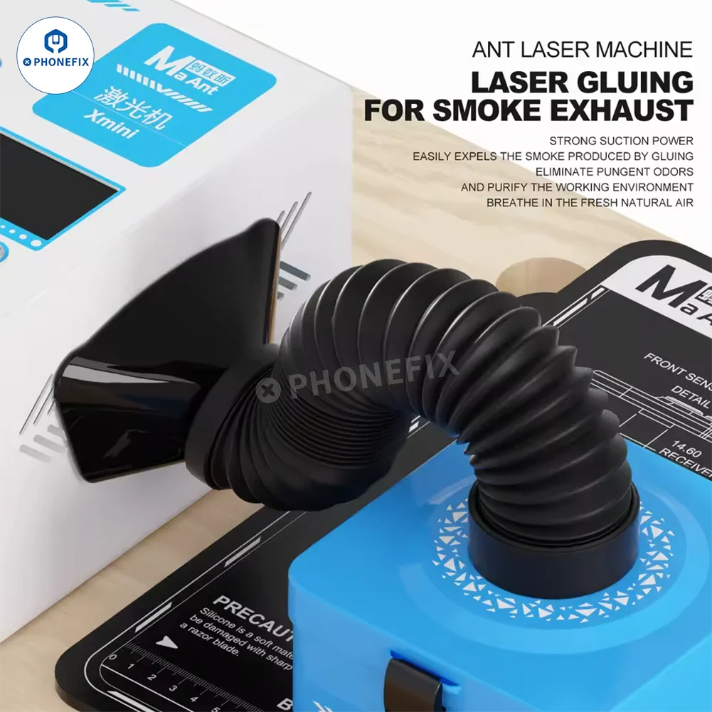 PhoneFix MaAnt YL01 desktop smoke fume extractor for phone soldering repair, compact device with extraction arm and filter.