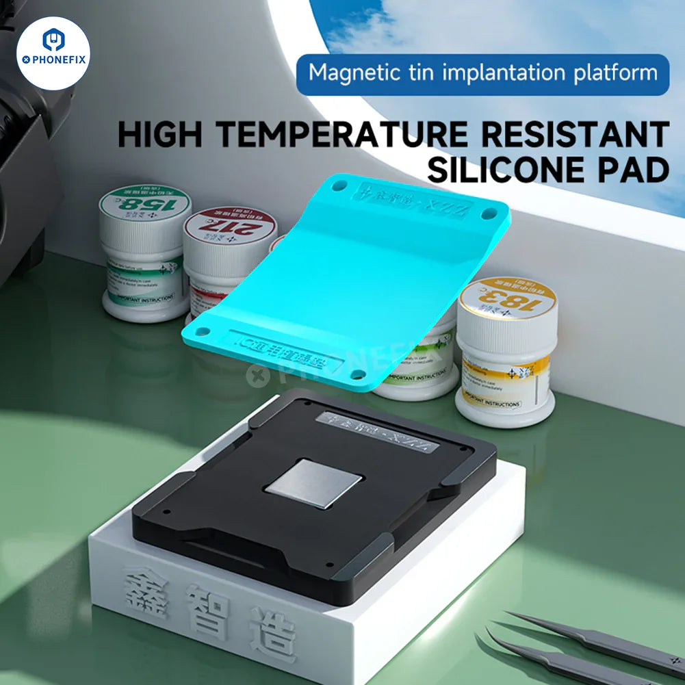XZZ C1 Magnetic Base with BGA IC Tin Planting Silicone Pad for soldering, used with PHONEFIX soldering mat.