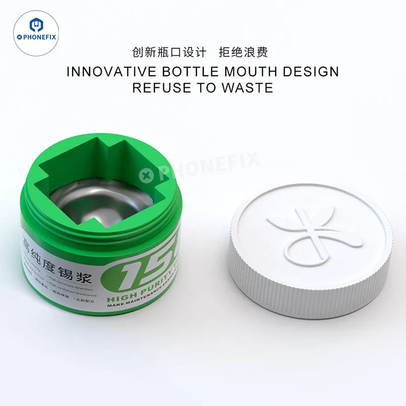 Phonefix MIJING high purity solder tin paste in multiple melting point options, used for precise electronic soldering applications.