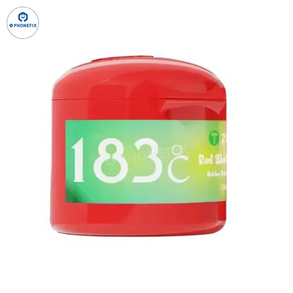 Red Skull solder paste flux from PHONEFIX, 50g, with temperature options 148℃, 183℃, and 199℃ for soldering repairs.