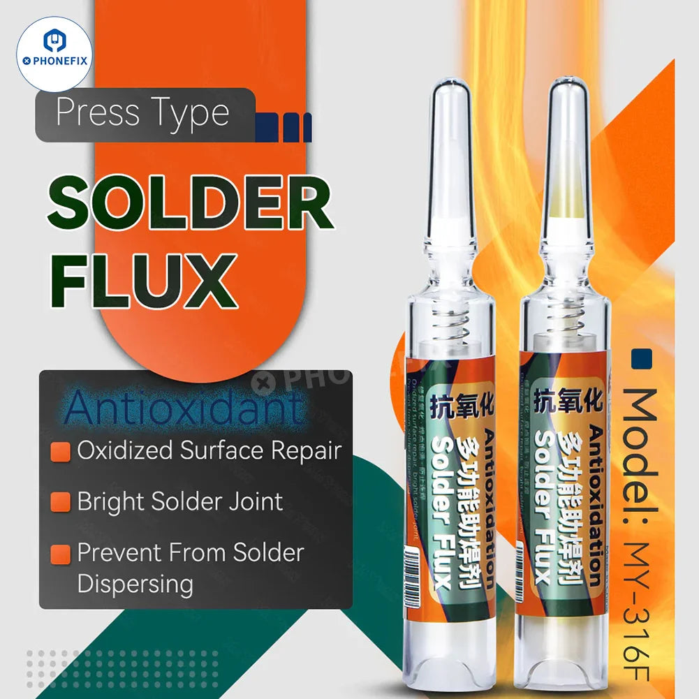 PHONEFIX MY-316F antioxidant solder flux oil for phone repair, used as solder paste for manual pressing in electronic repairs.