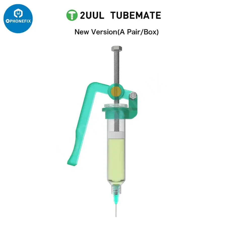 PHONEFIX 2UUL SC03 TubeMate solder flux paste syringe with push rod, used for precise electronics soldering and flux application.