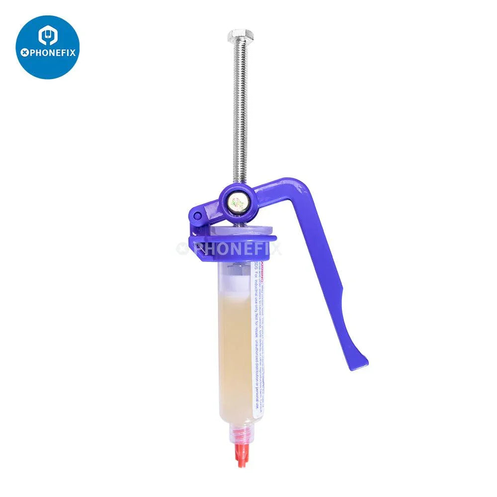 PhoneFix 2UUL SC03 TubeMate solder paste syringe with flux paste and push rod for precise application in electronics repairs.