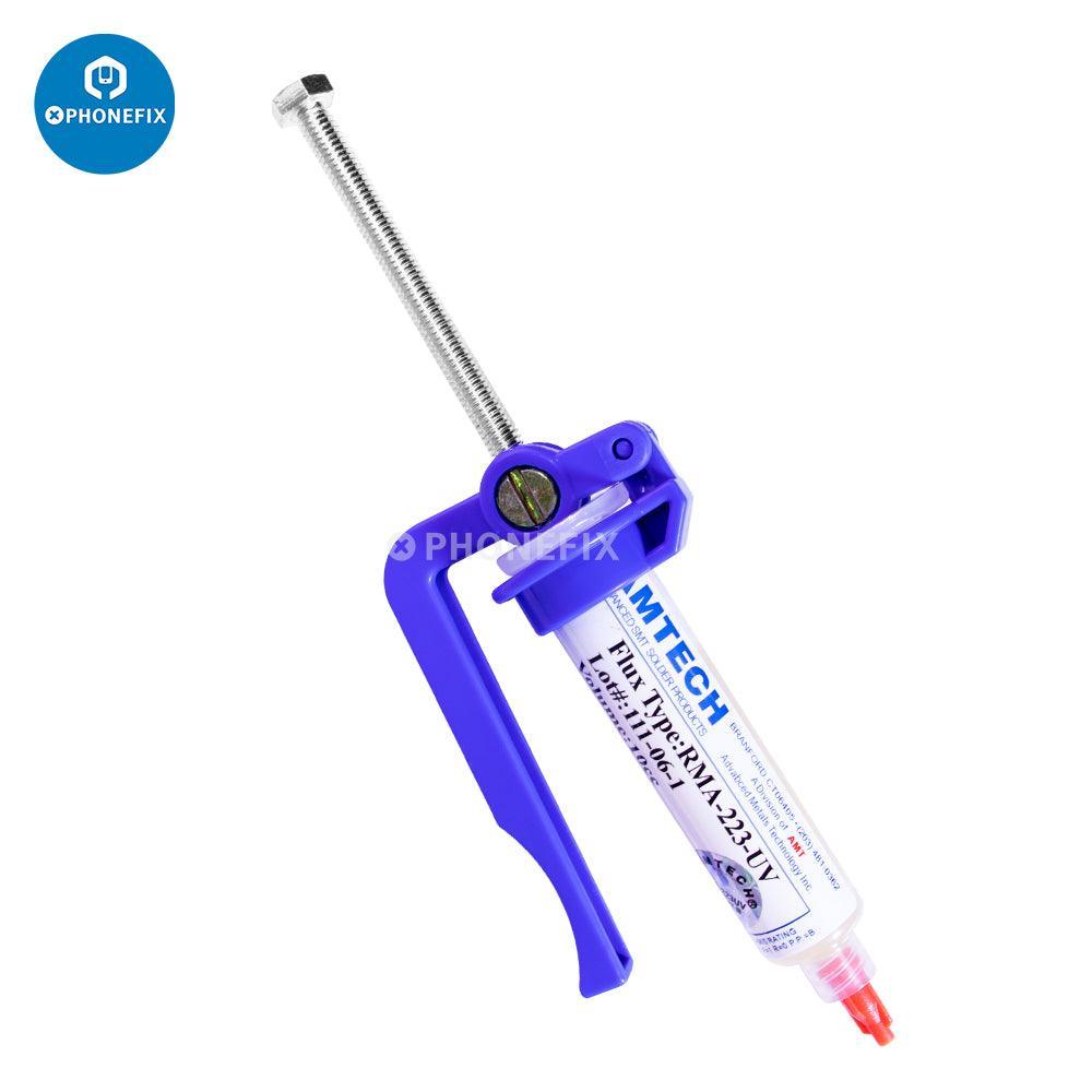 2UUL SC03 TubeMate syringe flux paste from PHONEFIX, featuring a push rod for precise soldering application.