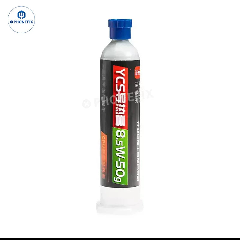 PhoneFix YCS solder paste for CPU thermal paste, compatible with iPhone and laptop, 50g container for effective heat dissipation.