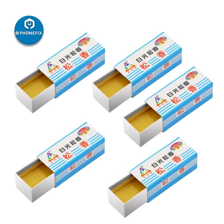Small carton of PHONEFIX rosin solder paste welding flux for phone repair, ideal for precise soldering and electronic repairs.