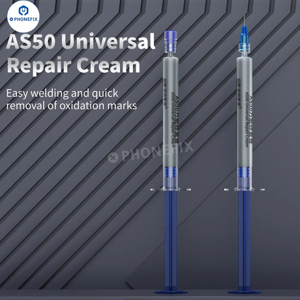 Pâte à souder PhoneFix AS50 Repair Cream pour éliminer les points d'oxydation des cartes mères de téléphones, application facile pour la réparation électronique.