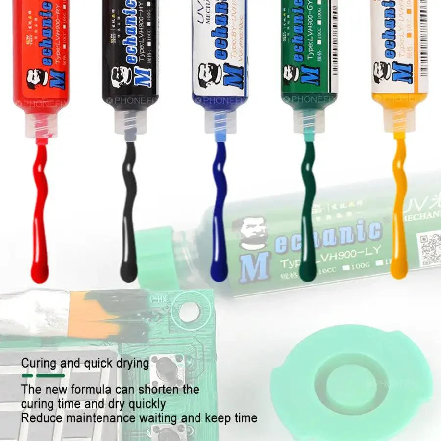 PhoneFix UV solder mask and flux oil for PCB welding, used in phone soldering tools to protect and facilitate soldering process.