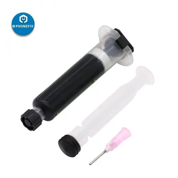 Relife RL-UVH900 UV curing solder mask ink on circuit board for precise soldering and protection, by PHONEFIX.
