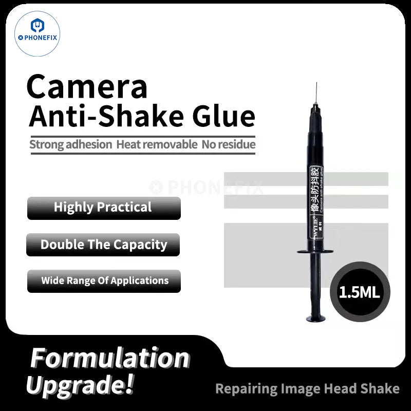 Wylie Camera anti-shake glue applied on FPC lens for Face ID, showcasing UV adhesive solder paste from PHONEFIX.