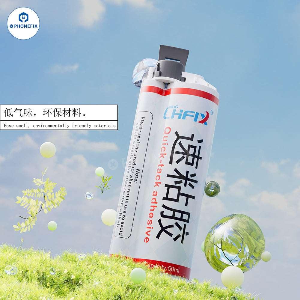 PHONEFIX CHFIX Quick Adhesive Solder Paste for phone LCD glass frame, 50ml, with precision applicator for strong, quick bonding.