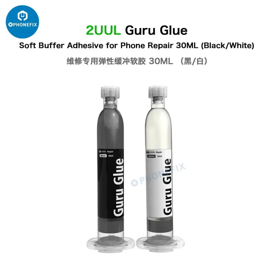 2UUL Soft Buffer Adhesive Guru Glue for phone repair, 30ML solder paste by PHONEFIX, used for secure electronic repairs.