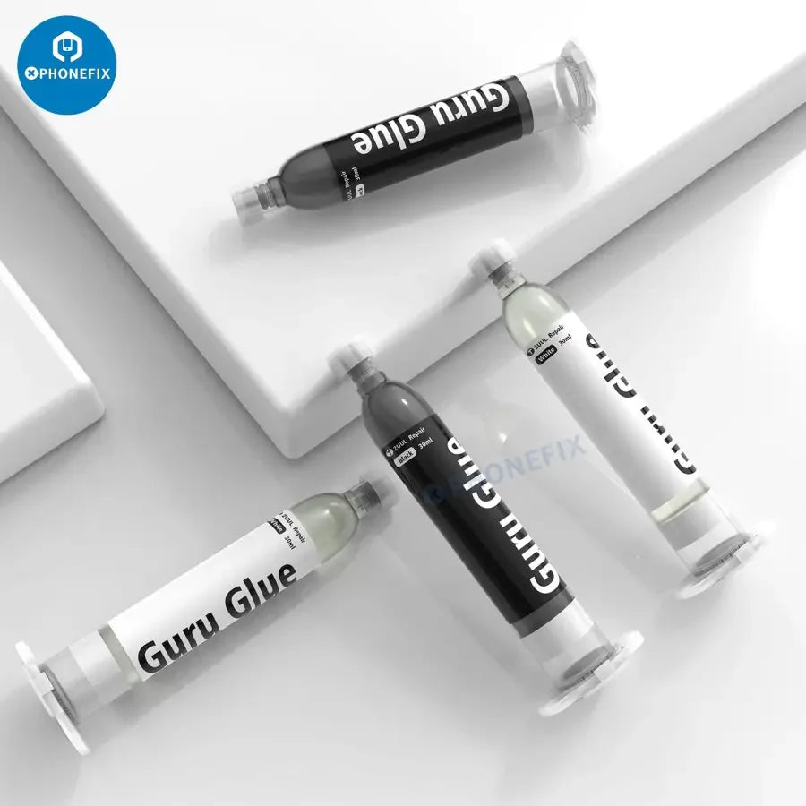 PhoneFix 30ML Solder Paste with Soft Buffer Adhesive Guru Glue for phone repair, shown in a clear white bottle.