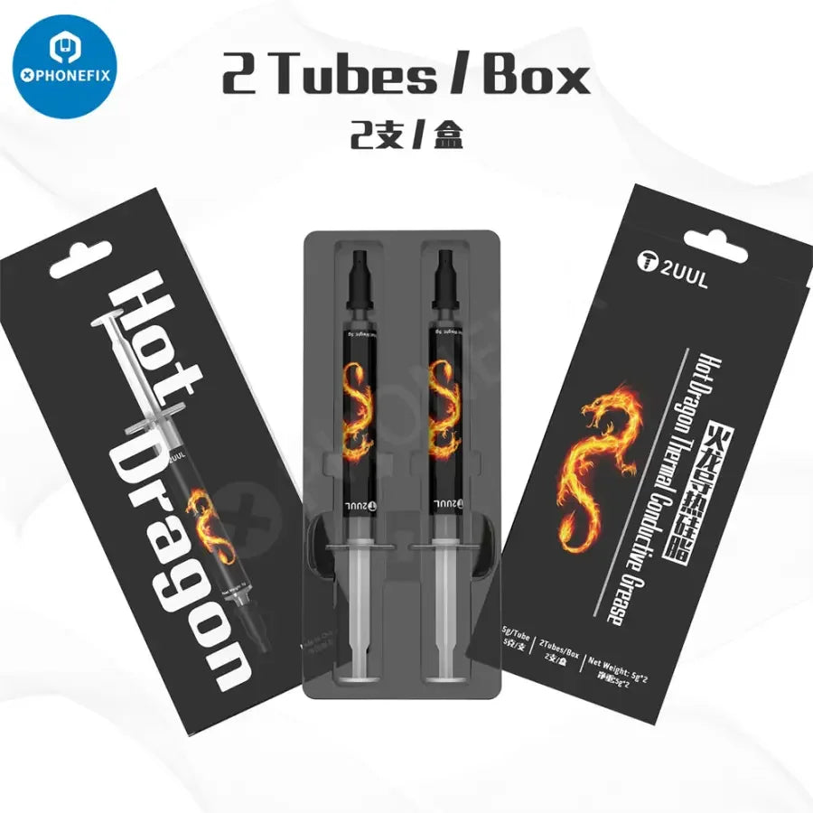 Phonefix 2UUL SC04 Hot Dragon thermal conductive grease for CPU and GPU solder paste, shown in a small container.