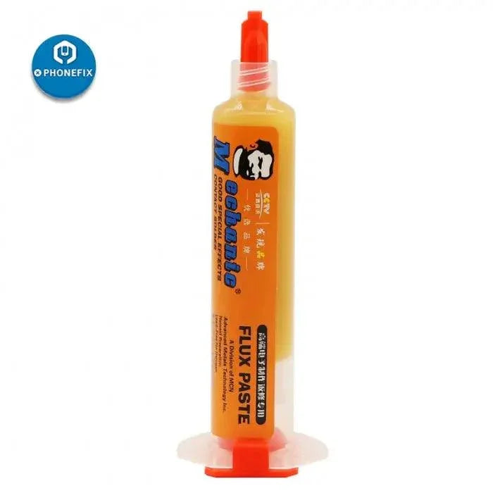 PhoneFix Mechanic RMA-UV10 10cc no-clean BGA PCB soldering paste flux grease for electronics repair and soldering applications.
