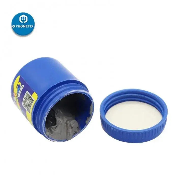 PhoneFix mechanic soldering tin paste at 158℃, a soldering cream for CPU rework and electronic welding applications.