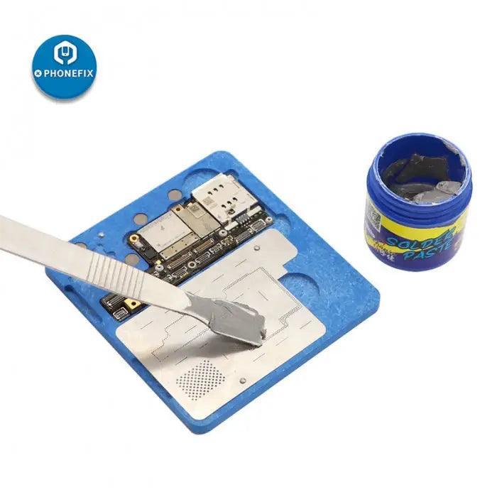 PHONEFIX mechanic soldering tin paste for CPU rework, 158℃ welding cream used in electronic repair and soldering applications.