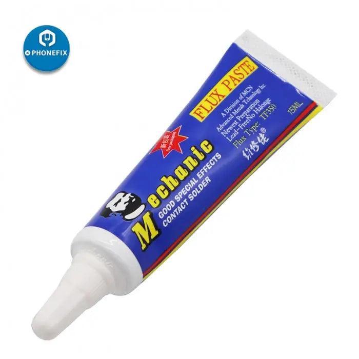 Mechanic TF350 15ML lead-free BGA solder flux paste with hose needle, used for electronic soldering and repair.