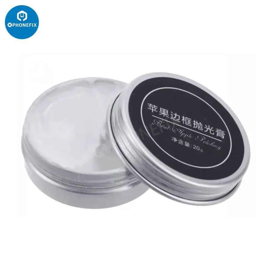 Silver frame polishing paste for iPhone, PHONEFIX solder paste, removes scratches and restores shine on phone frames.