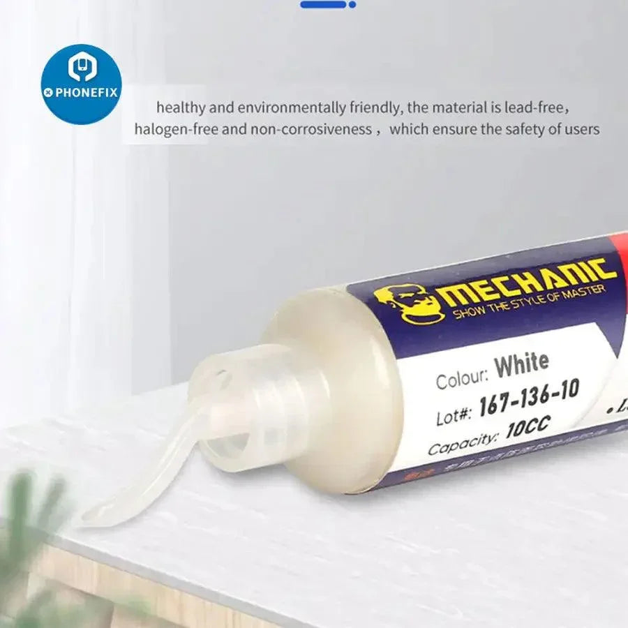 Mechanic DW136 DT1 dot projector solder paste for iPhone Face ID repair, used for precision soldering in mobile device repairs.