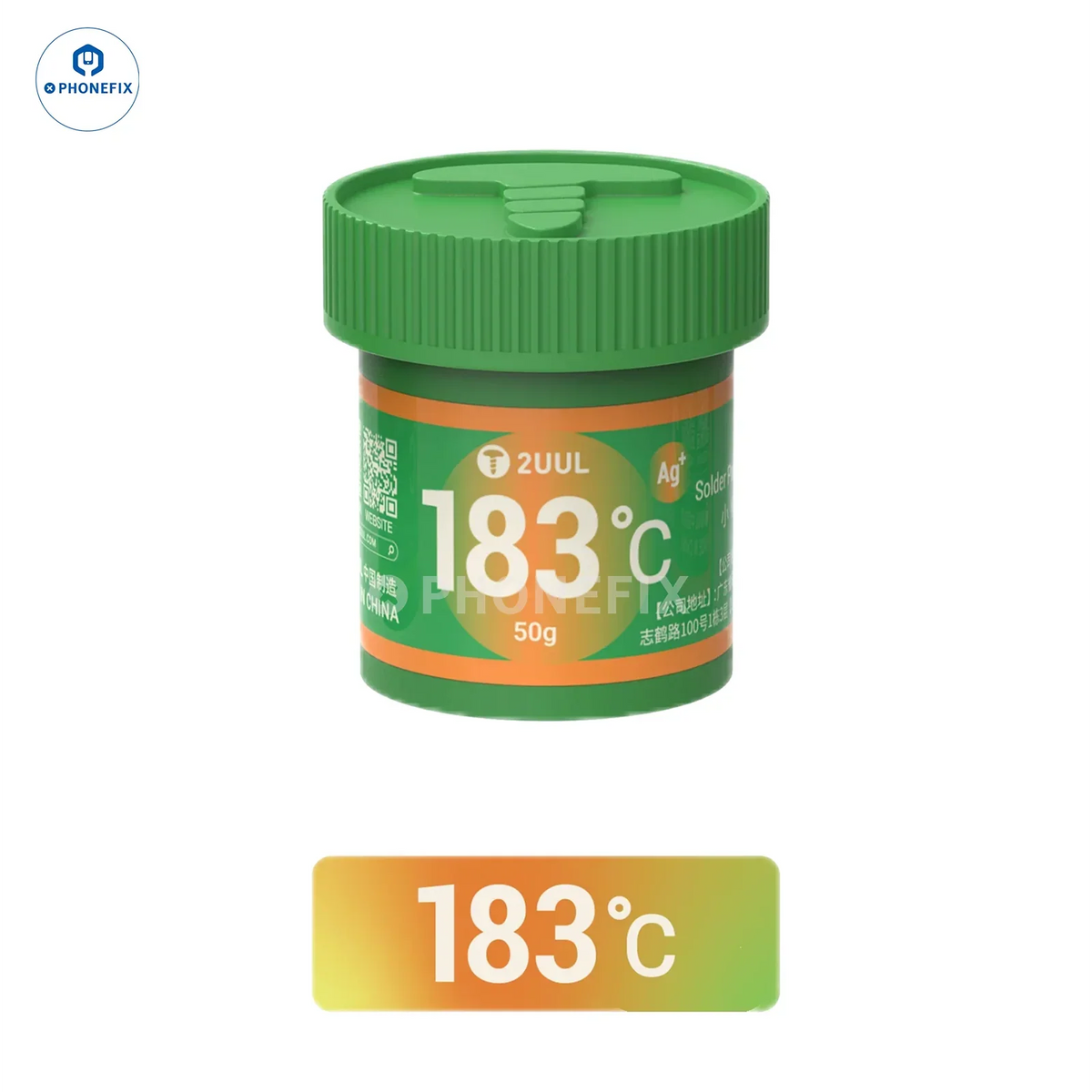 PhoneFix 2UUL JOINT X solder paste for mobile phone repair, with 158/183/200℃ melting point, shown in the SKUFS183.png image.