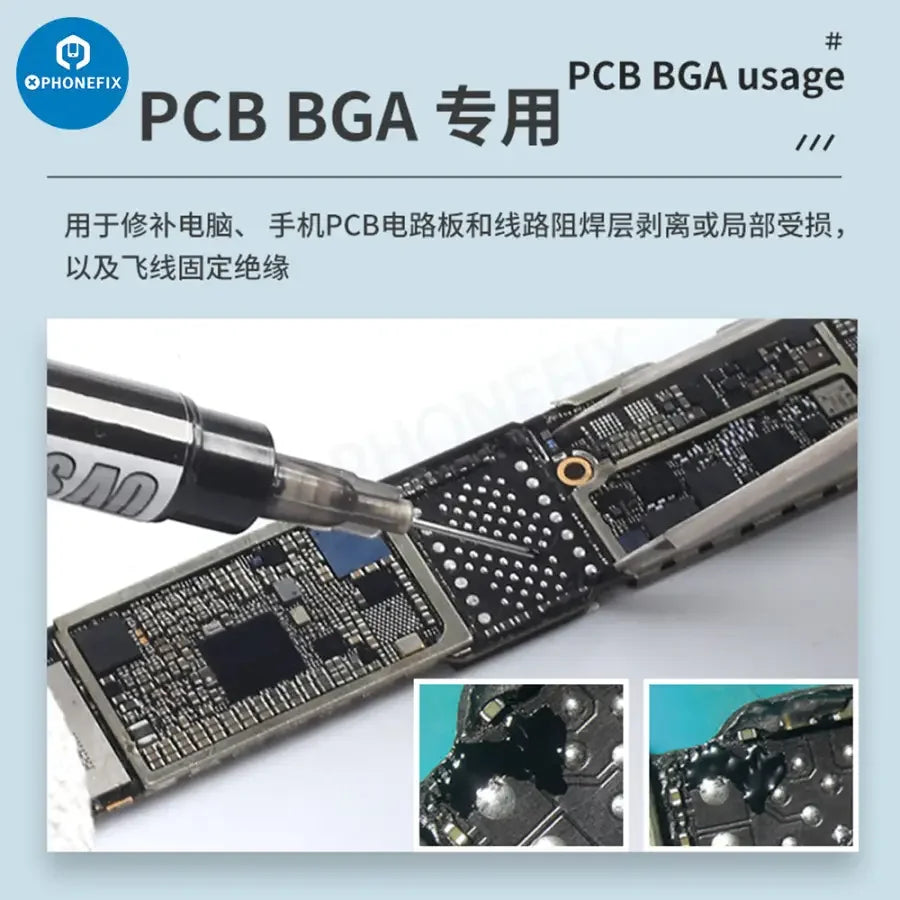 Lampe UV PhoneFix pour le durcissement de l'encre de masque de soudure BGA PCB noire et verte, utilisée pour la réparation électronique de précision.