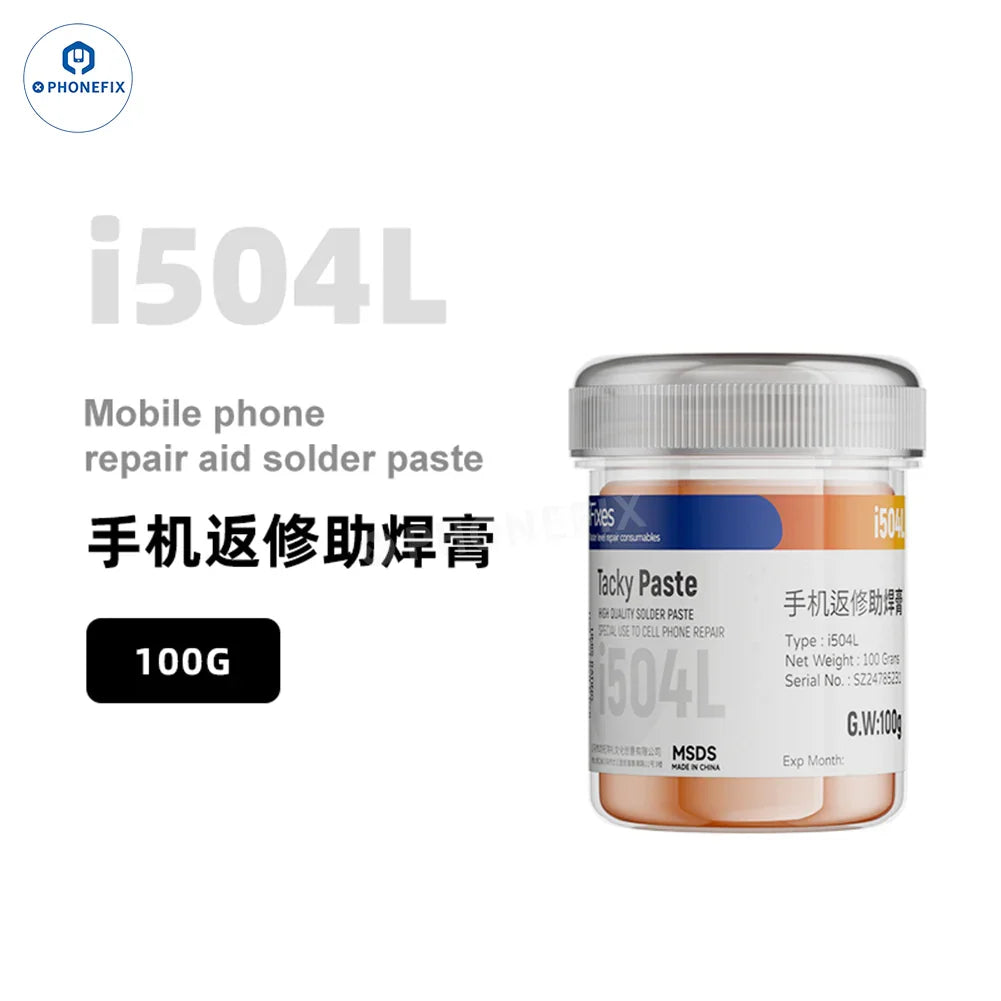 iFixes BGA repair solder paste by PHONEFIX, 100g lead-free, no-clean flux paste for electronic circuit board soldering.
