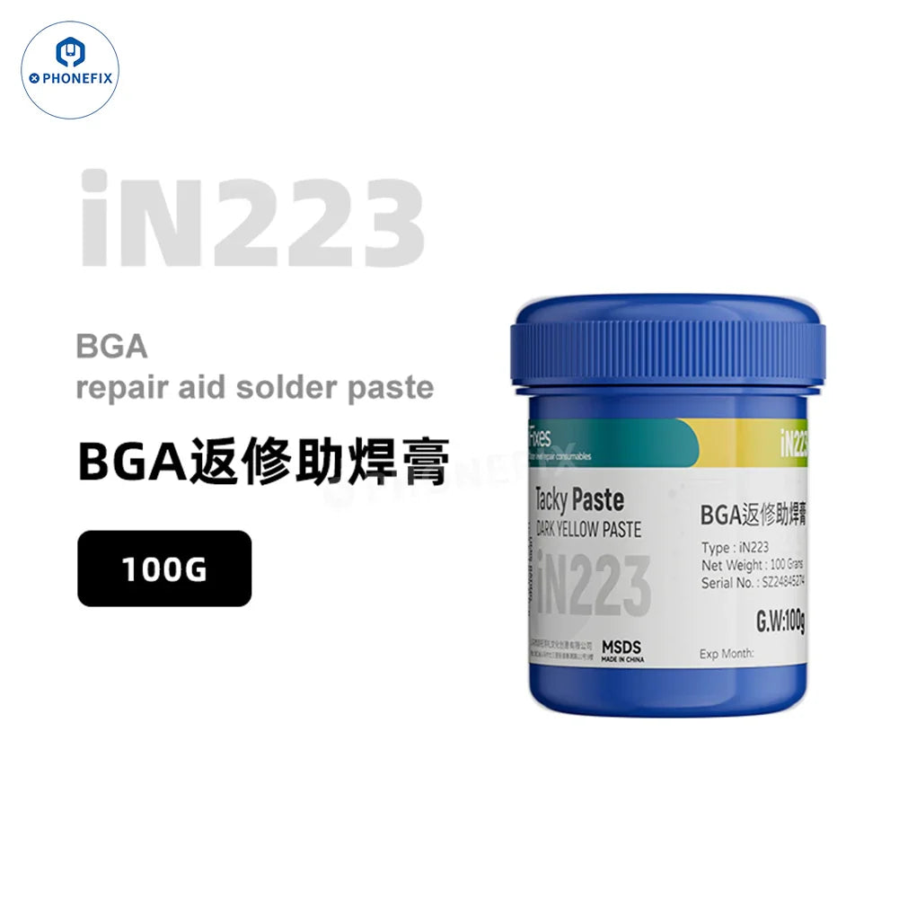 PhoneFix BGA repair solder paste, 100g lead-free no-clean flux paste for electronics soldering and BGA repairs.