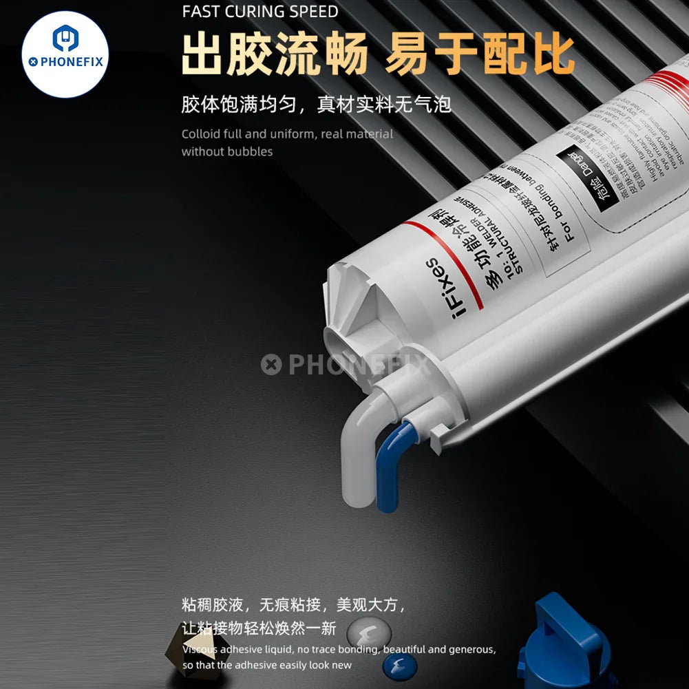 Phonefix iFixes i14167 structural adhesive metal AB glue with solder paste, cold solder flux for electronic repairs and metal bonding.