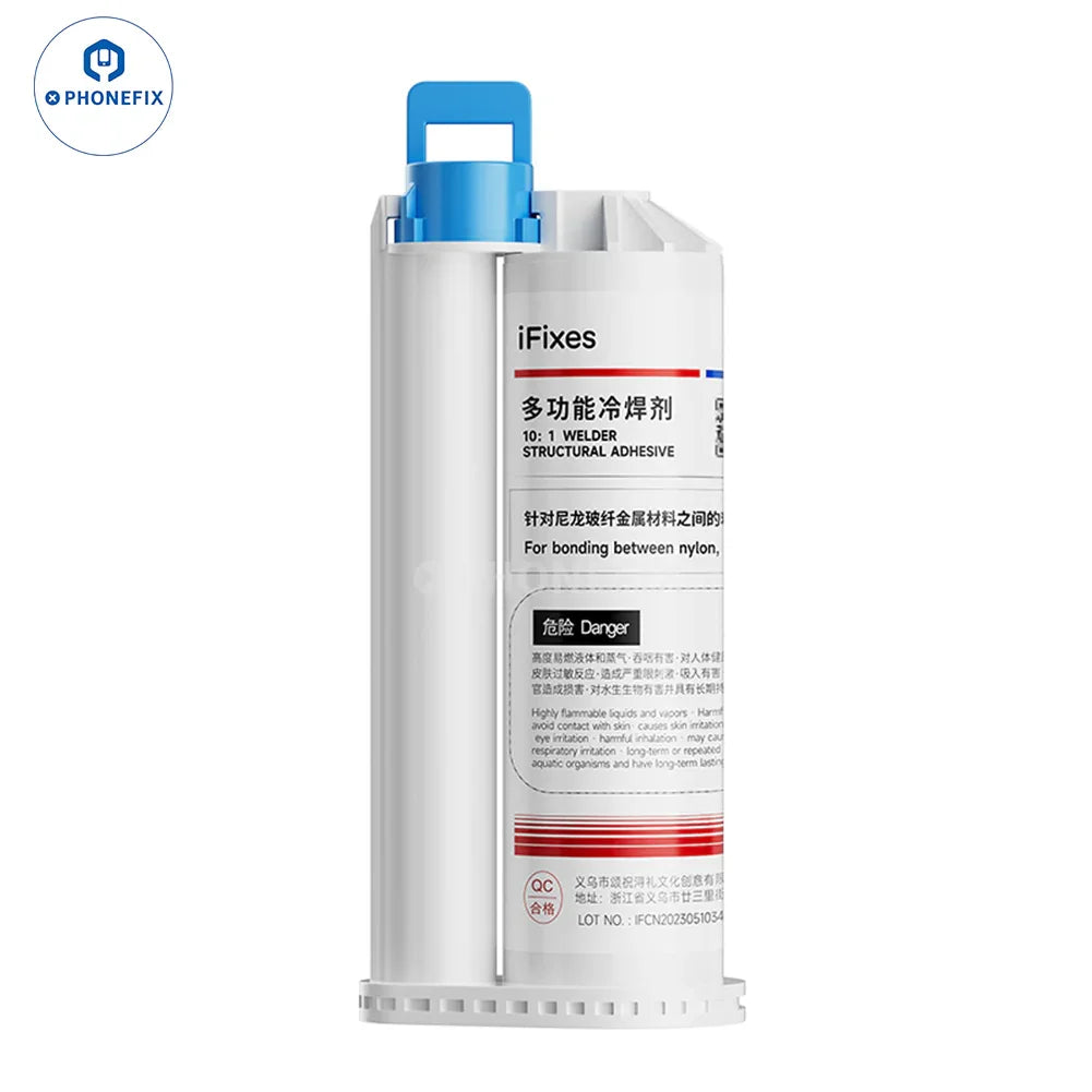 PhoneFix iFixes i14167 metal structural adhesive and solder paste with cold solder flux for electronic repairs.