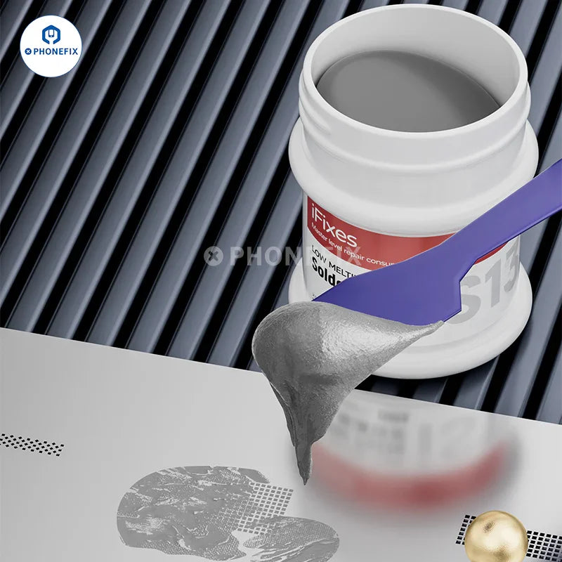 Pâte à souder PHONEFIX iFixes pour puces BGA de circuits imprimés, avec flux 138℃, 158℃, 183℃ et 217℃ pour une soudure précise.