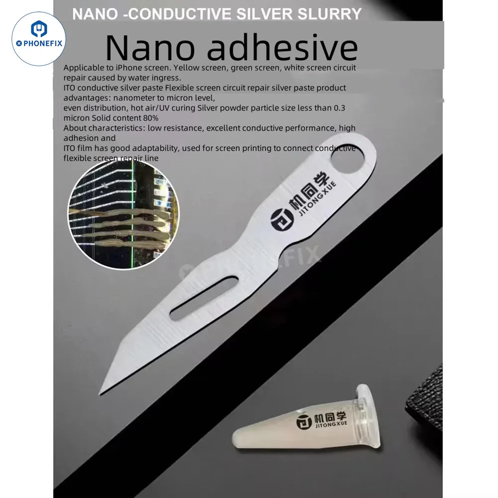JTX Nano conductive silver paste for phone screen line circuit repair, solder paste by PHONEFIX, shown on a white background.