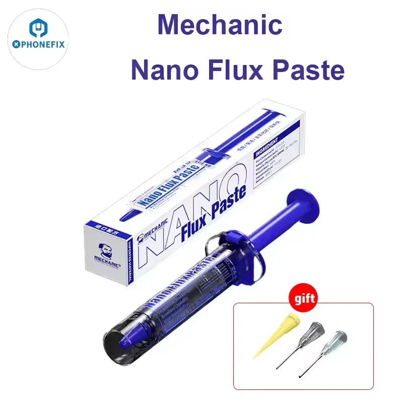 PhoneFix M35 Nano Flux Paste for phone PCB IC soldering repair, close-up of the solder paste container with label.