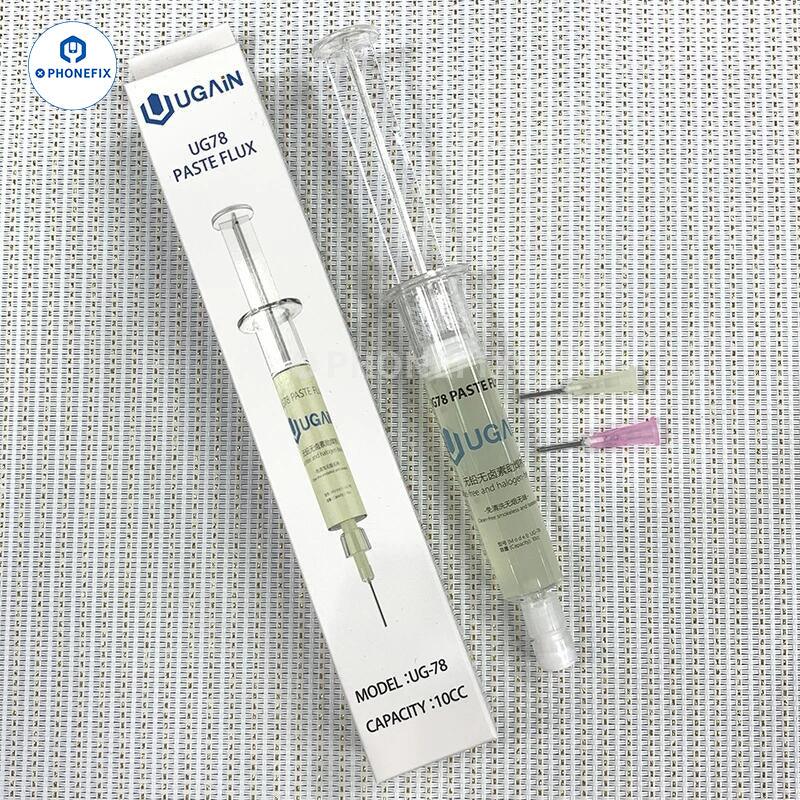 Phonefix MaAnt halogen-free SMT solder paste flux with alloy tube welding tool for electronic circuit assembly.