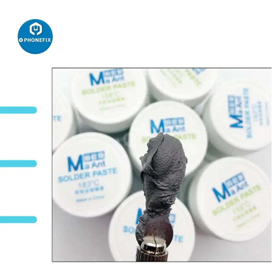 MaAnt Solder Paste by PHONEFIX, BGA soldering flux with 138, 158, 183°C melting points for electronic repairs.