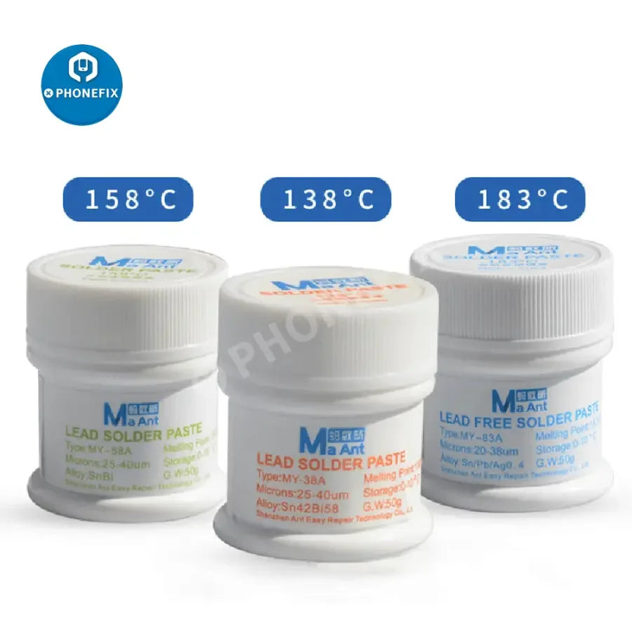 Phonefix MaAnt Solder Paste 138 158 183 Degrees for BGA soldering, tin flux, high-temperature soldering paste for electronics repair.
