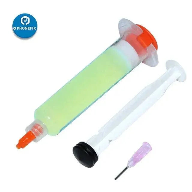 AMTECH NC-559 lead-free solder flux paste for phone BGA PCB repair, shown in a small container with the label visible.