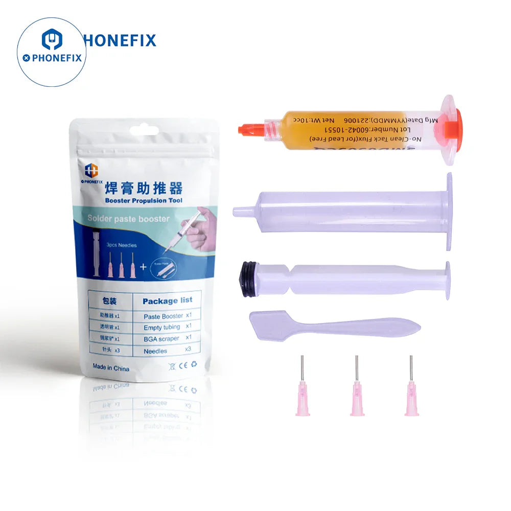 Chipquik SMD6505CQ no-clean tack solder flux paste from PHONEFIX, shown in a container with a smooth, viscous consistency.