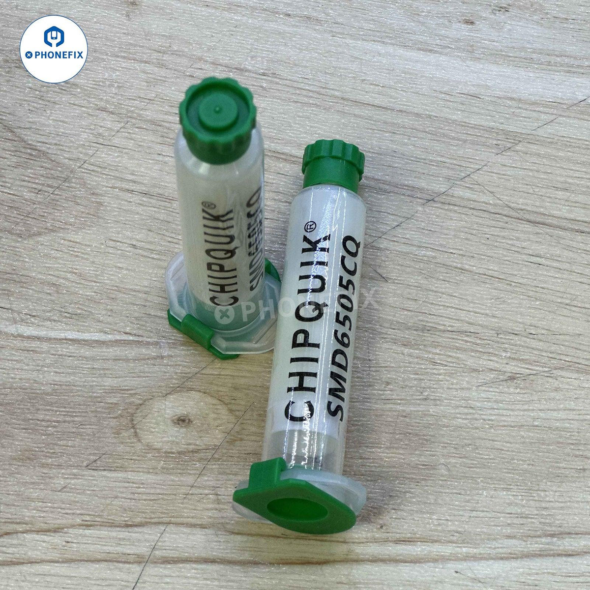 PhoneFix Chipquik Tack Solder Paste Flux SMD6505CQ no-clean solder flux for surface-mount soldering, shown in a plunger container.