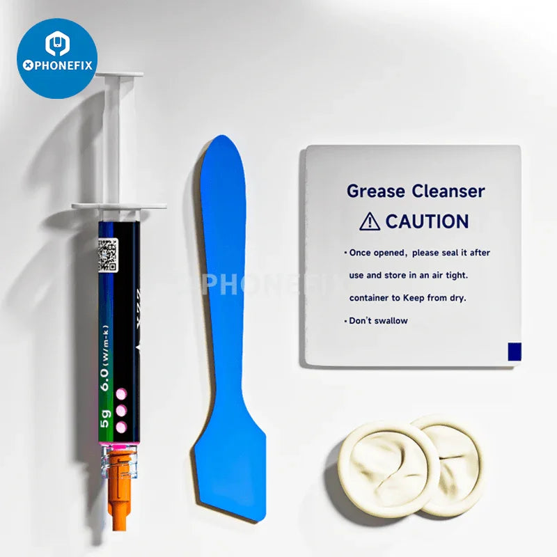 XZZ NB-L1 thermal grease for CPU, GPU, LED chips, and heat sinks, showing a tube of solder paste from PHONEFIX.