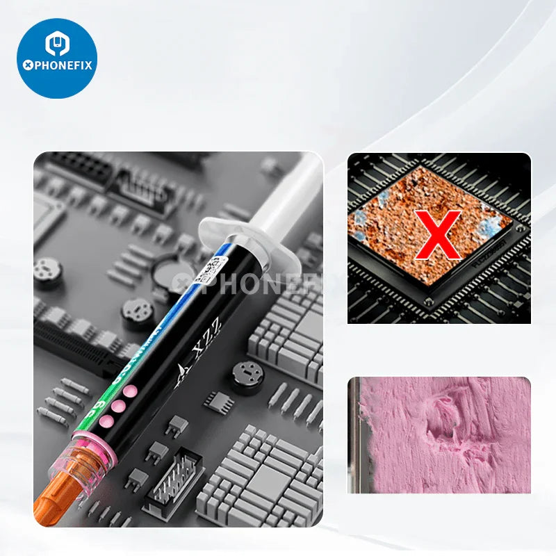 Pasta térmica XZZ NB-L1 para CPU, GPU, chips LED y disipadores de calor, que se muestra como un envase de pasta de soldadura de PHONEFIX.