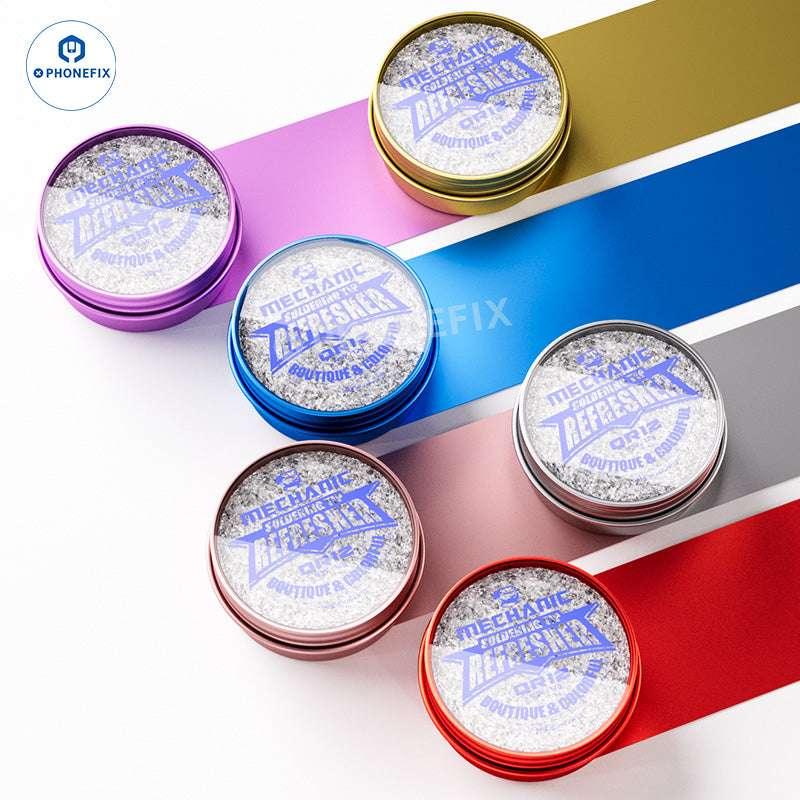 PhoneFix QR12 soldering tip refresher cream for black oxide removal, shown in a small container used for cleaning soldering tips.