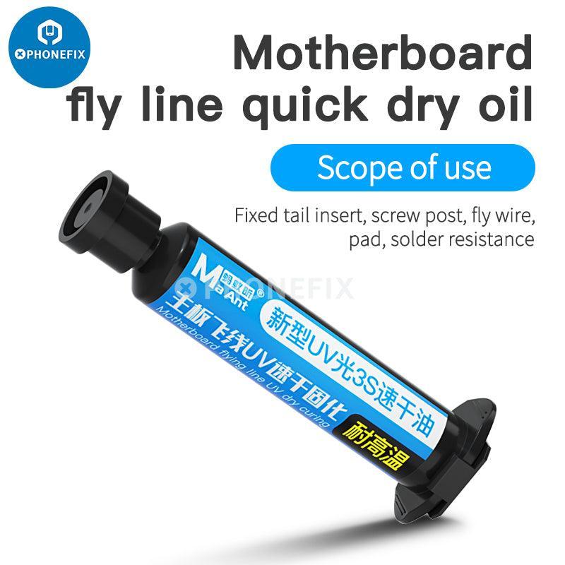 MaAnt Jump Wire UV Quick Dry Oil solder paste for motherboard repair, applied on electronic components, by PHONEFIX.
